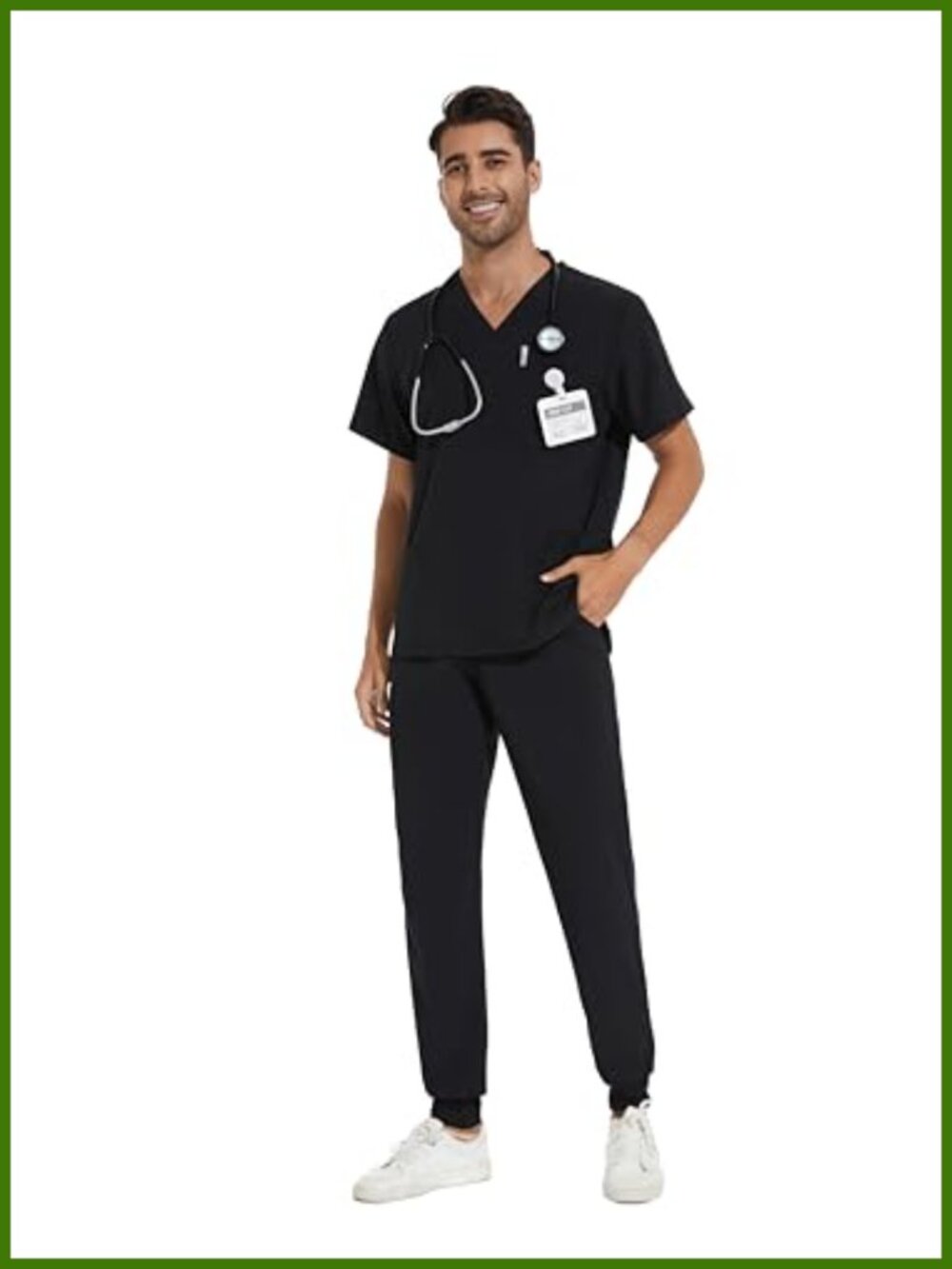 Men's Scrubs Set V-Neck Top Jogger Pants 9 Pockets Stretch Medical